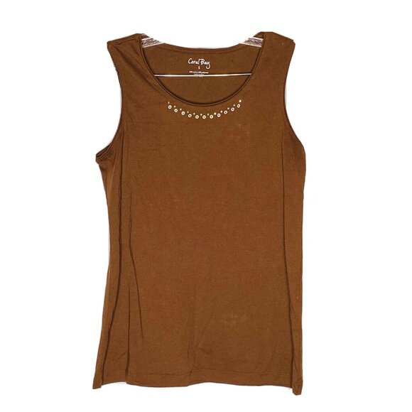 Coral Bay Tops - Coral Bay Brown Embellished Tank Top S